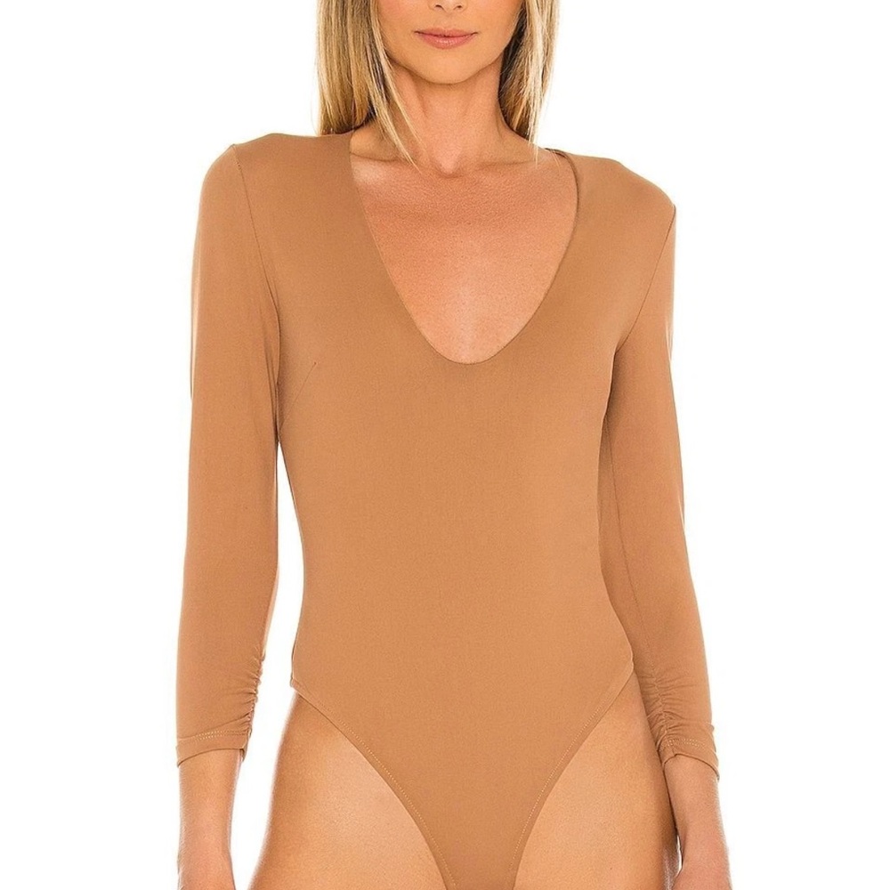 Intimately Free People Tan‎ Neutral Long Sleeve Thong Bodysuit. Women's Small